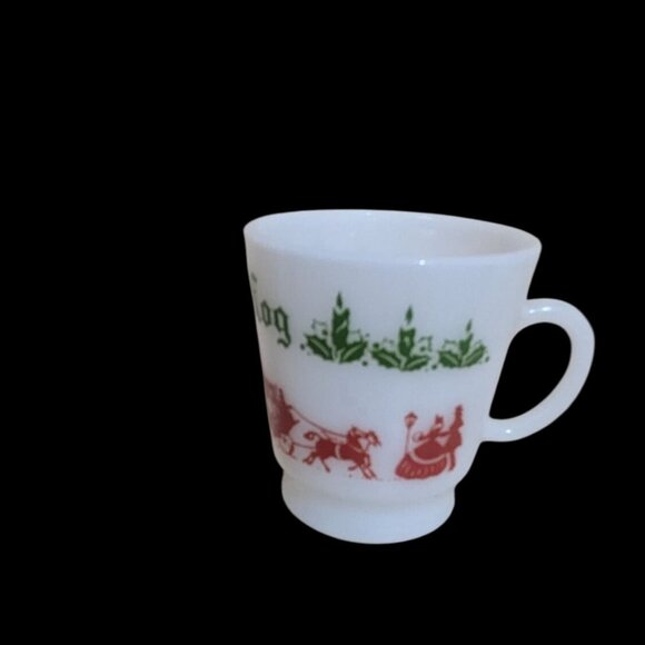 Hazel Atlas Egg Nog Holiday Milk Glass Mug Festive Red & Green Vintage Design - Picture 8 of 9